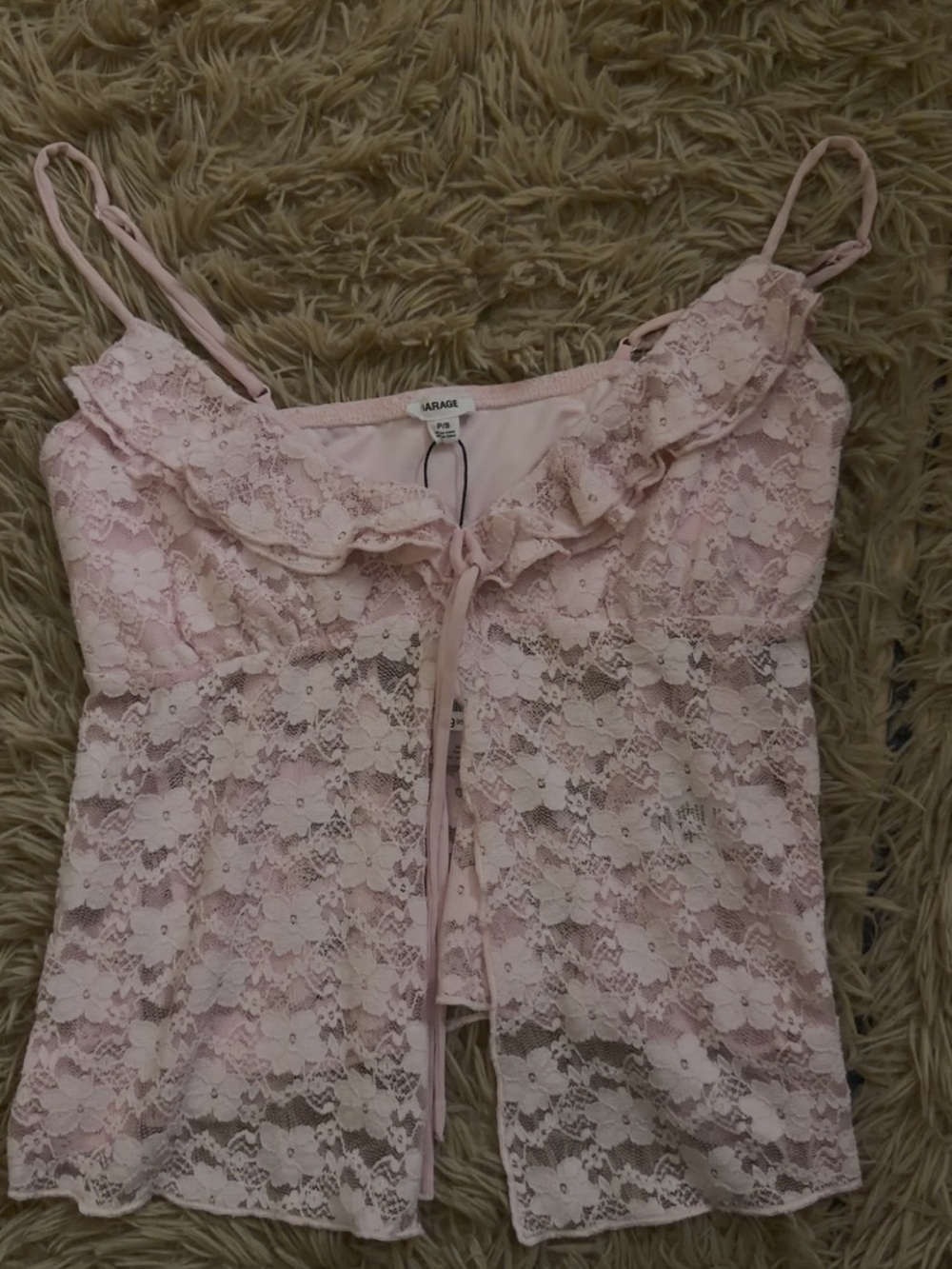 Garage Light Pink Lace Ruffle Camisole
